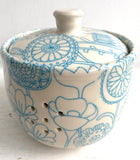 Porcelain Pottery Garlic Keeper with Turquoise Flowers