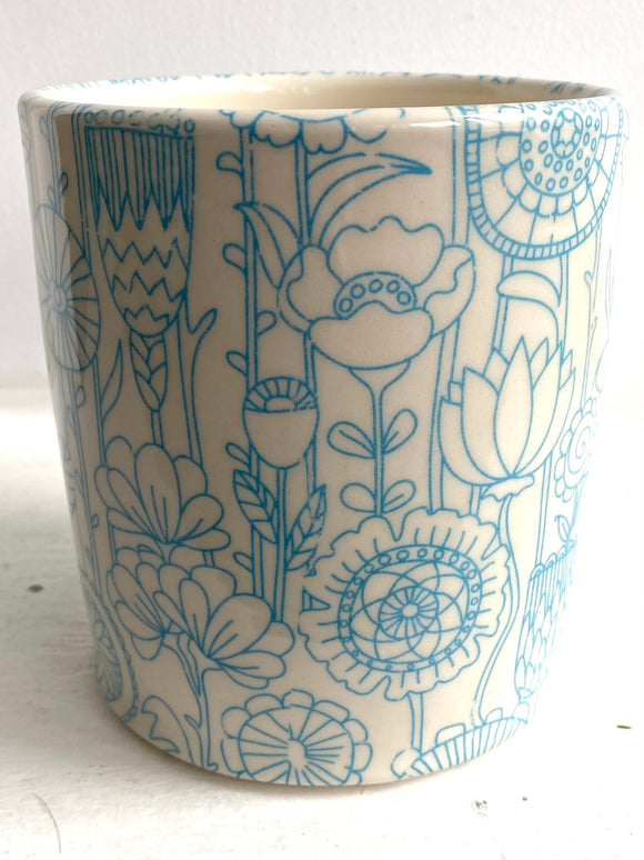 Porcelain Pottery Utensil Holder with Turquoise Flowers