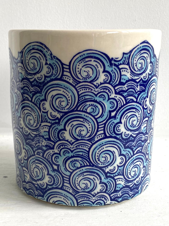 Porcelain Pottery Utensil Holder with Blue Waves/NEW PATTERN
