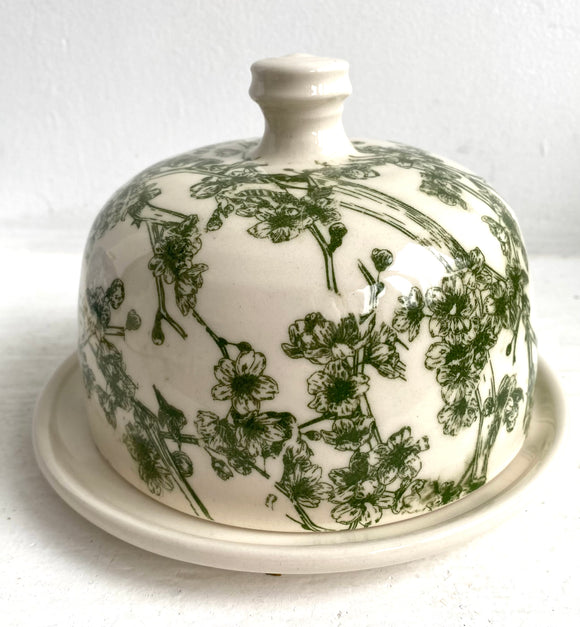 Butter Dish with Cherry Blossoms in Branches Green