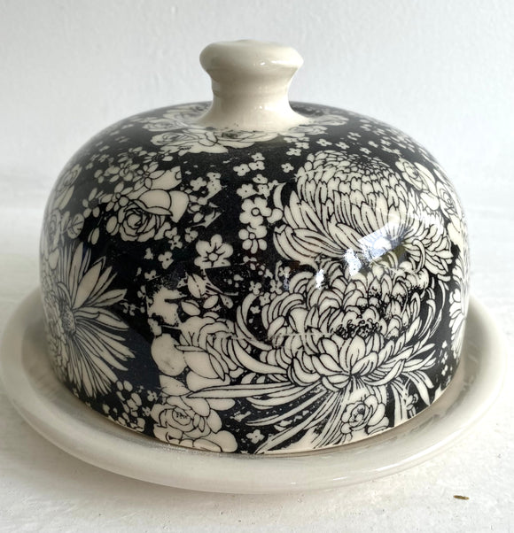 Butter Dish with Dahlias