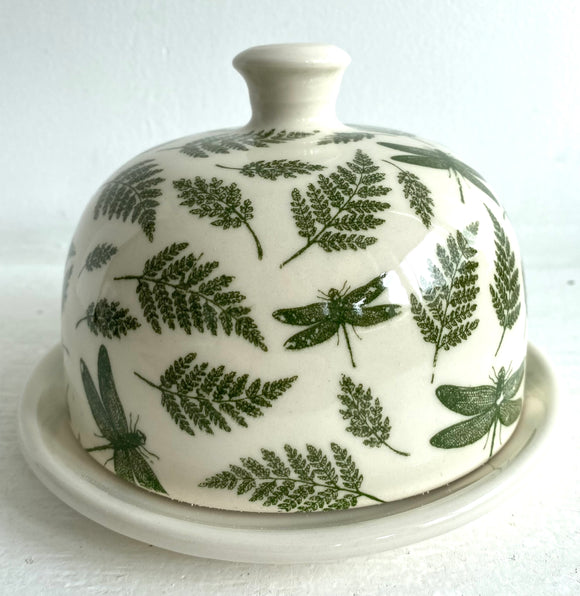 Butter Dish with Dragonflies and Ferns