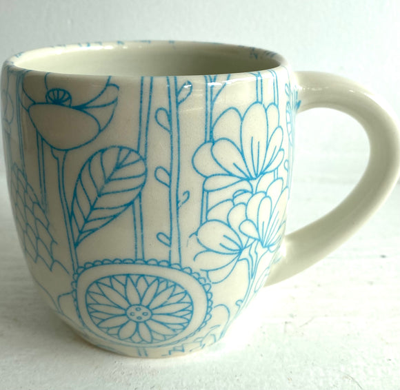 Porcelain Pottery Mug Turquoise Flowers NEW!