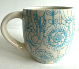 Porcelain Pottery Mug Turquoise Flowers NEW!