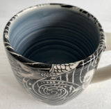 Porcelain Pottery Mug with Koi in Swirling Water Blue Liner