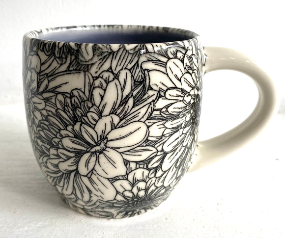 Porcelain Pottery Mug  with Chrysanthemums/Purple Liner