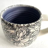 Porcelain Pottery Mug  with Chrysanthemums/Purple Liner