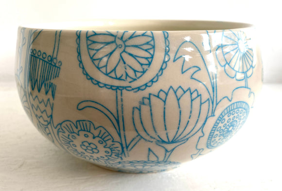 Porcelain Pottery Bowl with Turquoise flowers