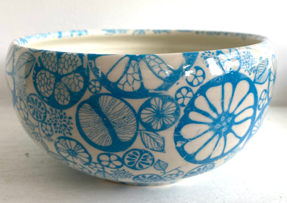 Porcelain Pottery Bowl with Turquoise Fruit Slices