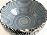 Porcelain Pottery Bowl with Koi in Swirling Water/Black Pattern/Blue Liner Glaze