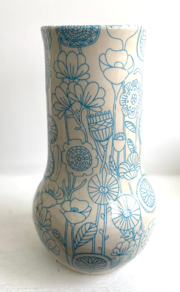 Porcelain Pottery Vase with Turquoise Flowers