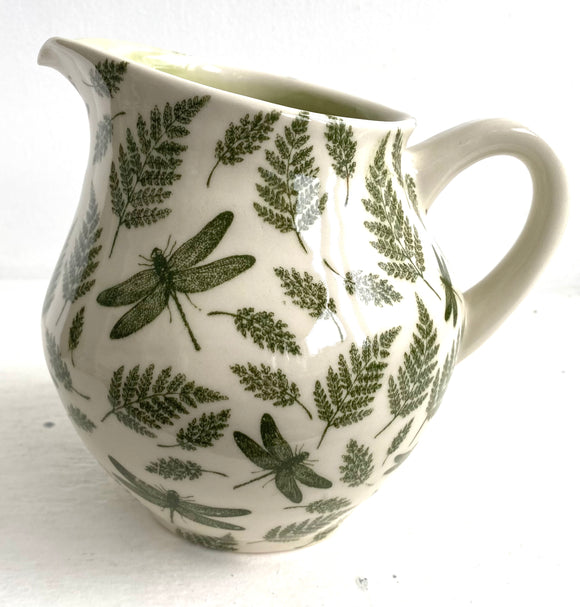 Porcelain Pottery Pitcher with Dragonflies and Ferns