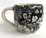 Porcelain Pottery Mug Large with Dahlias/Green Liner/NEW SHAPE