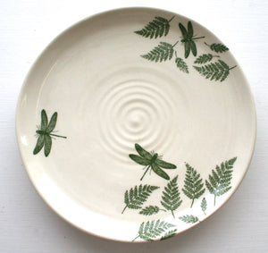Porcelain Pottery Dinner Plate Dragonflies and Ferns ON SALE