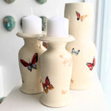 Porcelain Pottery Candleholder Set  with Butterflies in 22k gold