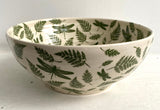 Porcelain Pottery Bowl with Green Dragonflies and Ferns