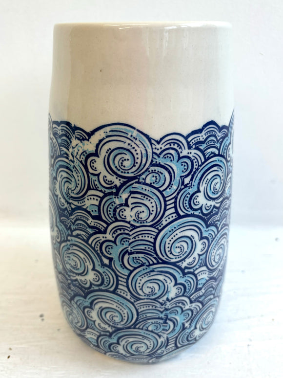 Porcelain Pottery Vase with Blue Waves Teardrop Shape