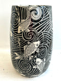Porcelain Pottery Vase with Koi in Swirling Water
