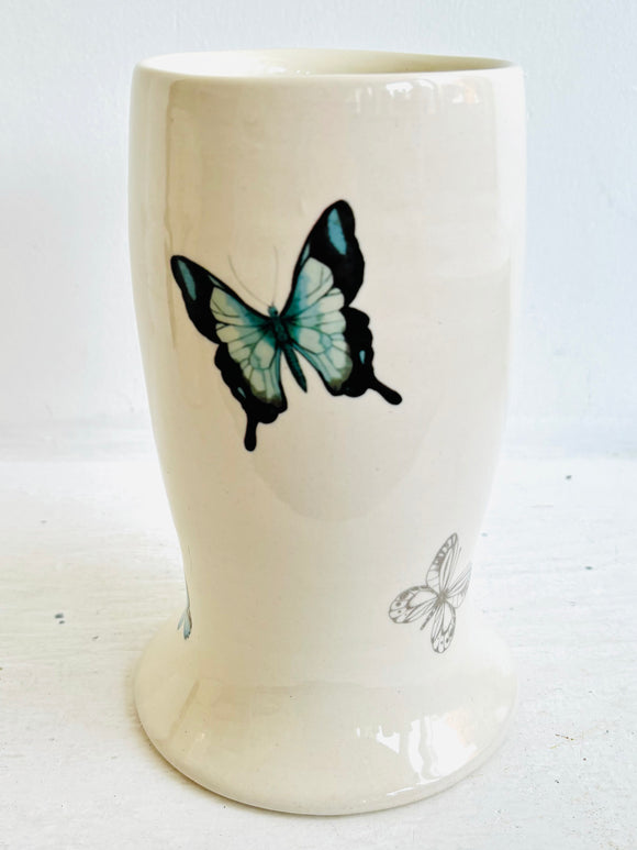 Porcelain Pottery Vase with Blue and White Gold Butterflies