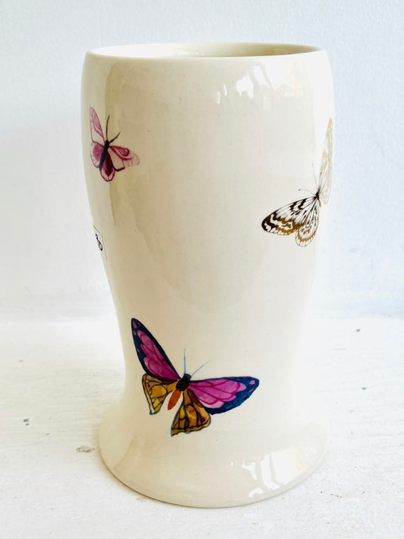 Porcelain Pottery Vase with Pink and 22k Gold Butterflies