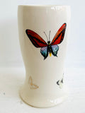 Porcelain Pottery Vase with Blue/Orange and 22k Gold Butterflies