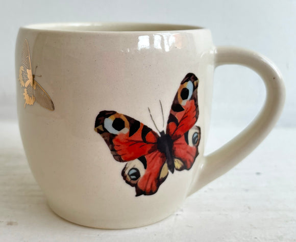 Porcelain Pottery Mug Orange/Gold Butterflies 01