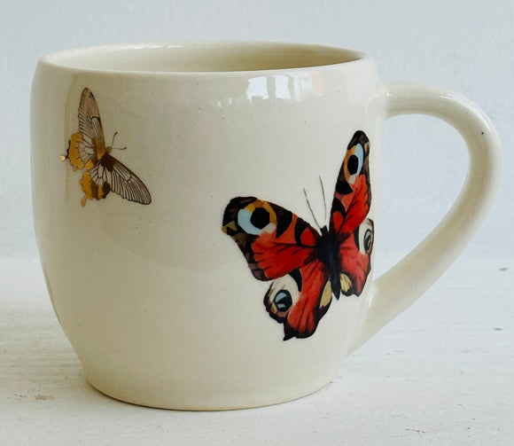 Porcelain Pottery Mug Orange/Gold Butterflies 02