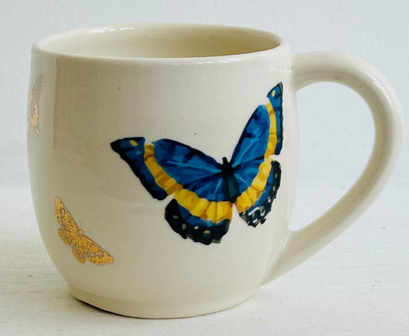 Porcelain Pottery Mug Royal Blue/Gold Butterflies 04