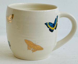 Porcelain Pottery Mug Royal Blue/Gold Butterflies 05