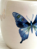 Porcelain Pottery Mug Blue with Tails/Gold Butterflies 07