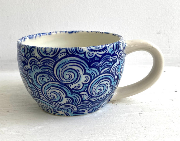 Porcelain Pottery Latte Mug Blue Waves/NEW SHAPE/Pattern