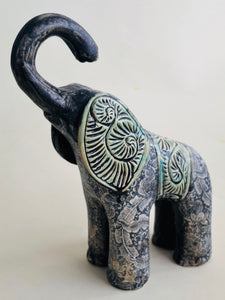 Sculpture of Baby Elephant with Arabesque and Lotus Transfer