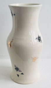 Bee Ware Porcelain Pottery Pedestal Vase with Gold Bees (Two)