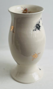 Bee Ware Porcelain Pottery Pedestal Vase with Gold Bees