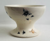 Bee Ware Porcelain Pottery Footed Bowl with Gold Bees Tall