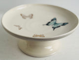 Porcelain Pottery Footed Bowl with Blue and Gold Butterflies