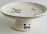 Porcelain Pottery Footed Bowl with Blue and Gold Butterflies