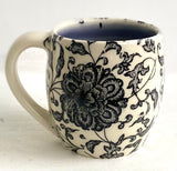 Porcelain Pottery Mug Black Lotus in Arabesque/Purple Liner