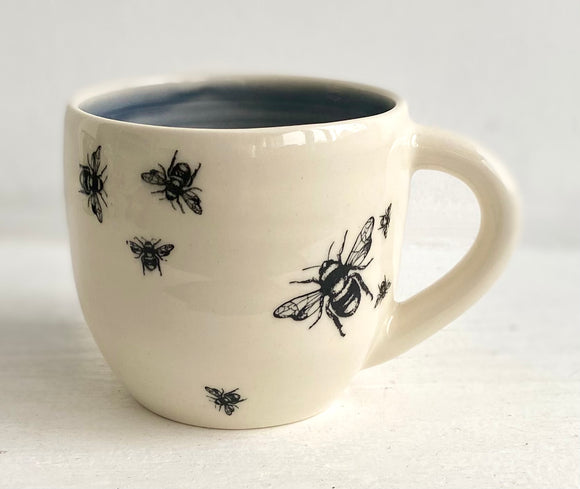 Bee Ware Porcelain Pottery Mug with Blue Liner Glaze
