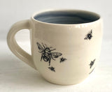 Bee Ware Porcelain Pottery Mug with Blue Liner Glaze