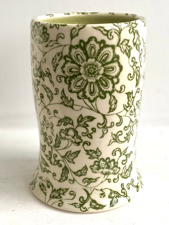 Porcelain Pottery Vase with Green Lotus Flowers in an Arabesque