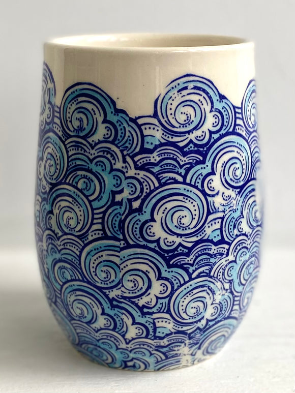 Porcelain Pottery Vase with Blue Waves