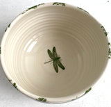 Porcelain Pottery Cereal/Soup Bowl with Dragonflies and Ferns