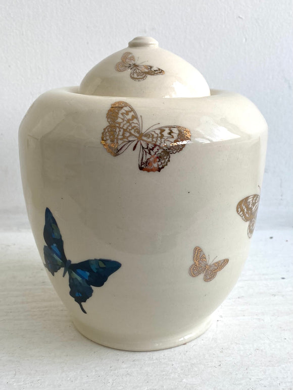 Porcelain Pottery Jar with Multicolour and Gold Butterflies Small