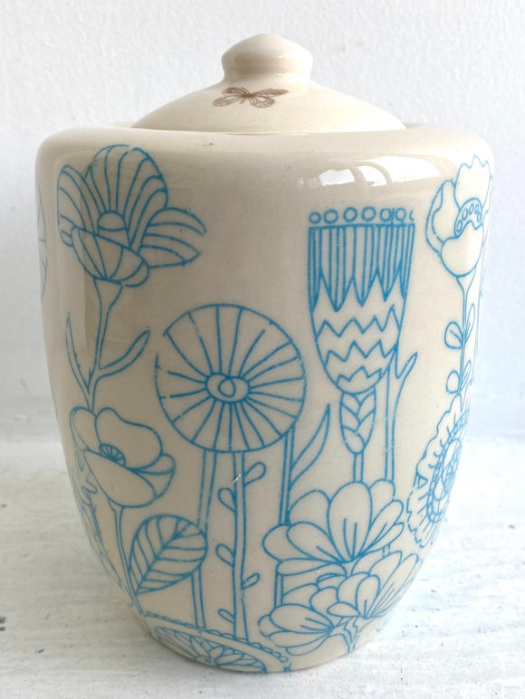 Porcelain Pottery Jar with Turquoise Flowers/Gold Butterflies