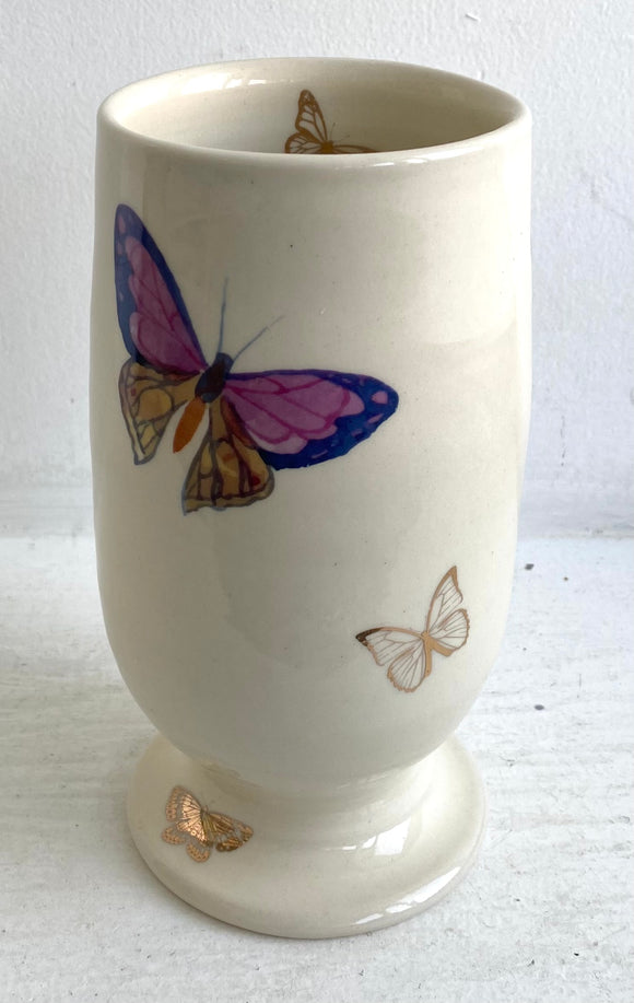 Porcelain Pottery Vase with Black and Gold Butterflies