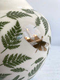 Porcelain Pottery Jar with Green Ferns/Dragonflies and 3Gold Dragonflies