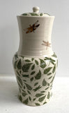 Porcelain Pottery Jar with Green Ferns/Dragonflies and 3Gold Dragonflies 02