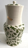 Porcelain Pottery Jar with Green Ferns/Dragonflies and 3Gold Dragonflies 02