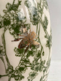 NEW! Porcelain Pottery Jar with Green Cherry Blossoms & Gold Bees